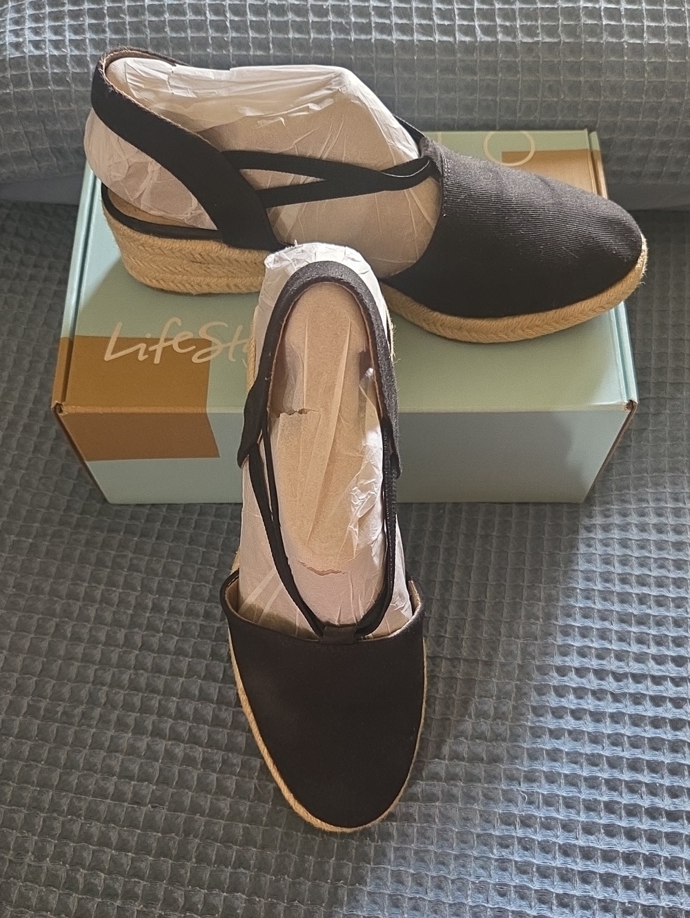 Black Espadrille Slingback Wedges 8.5W